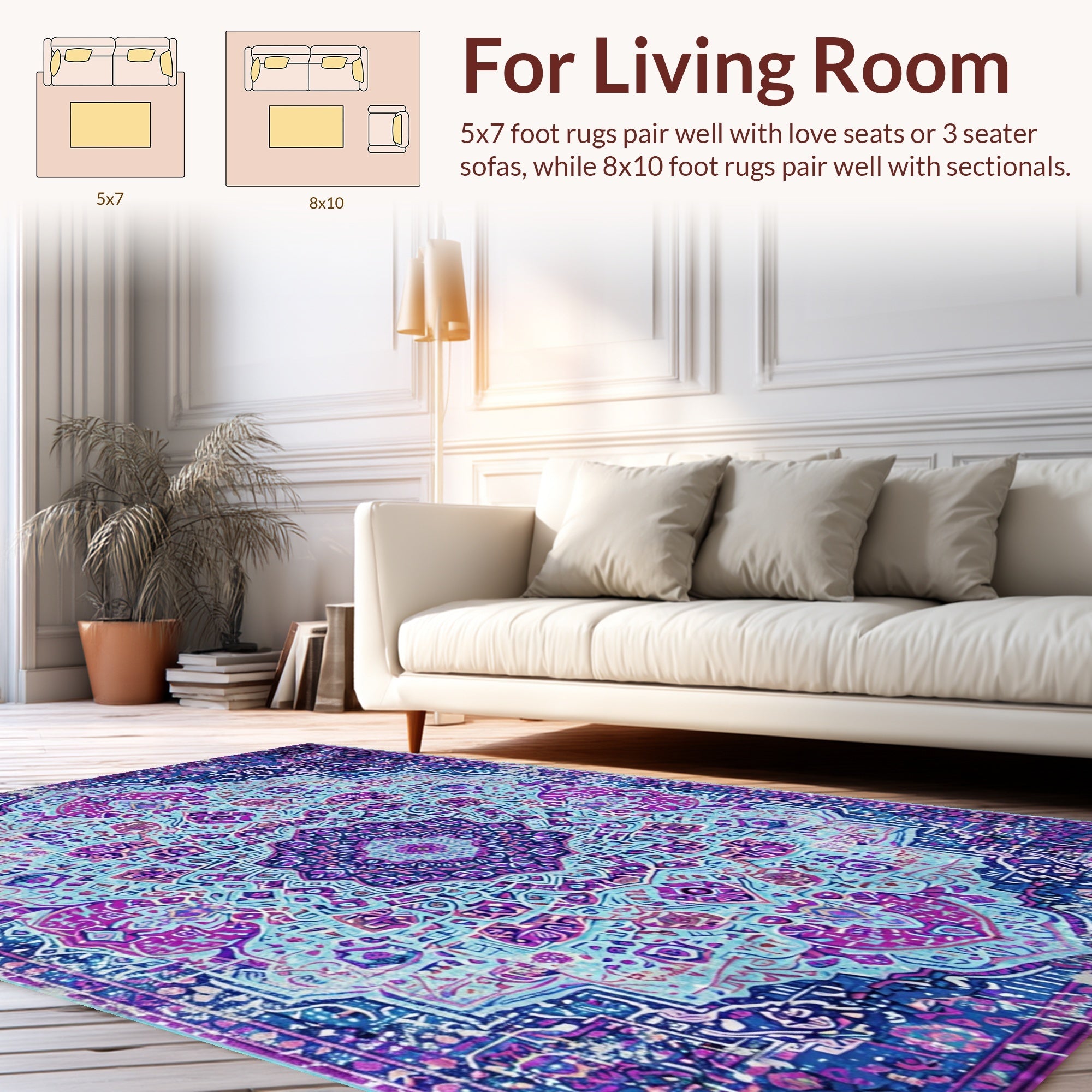 Ultra Soft Area Rug, Non Slip, Stain Resistant, Washable Area Rugs for Living Room, Bedroom, Boho Chic Distressed Living Room Rug(Blue) - ODIKA