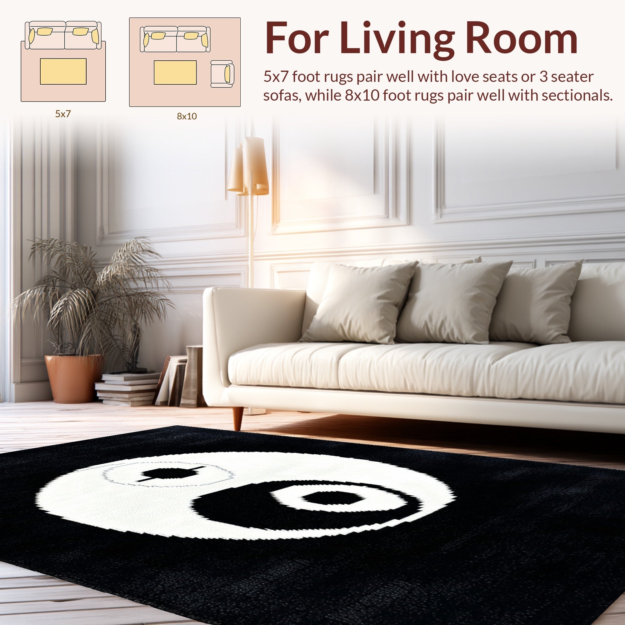 Ultra Soft Area Rug, Non Slip, Stain Resistant, Washable Area Rugs for Living Room, Bedroom, Soft Black and White Yoga Mat(Black) - ODIKA