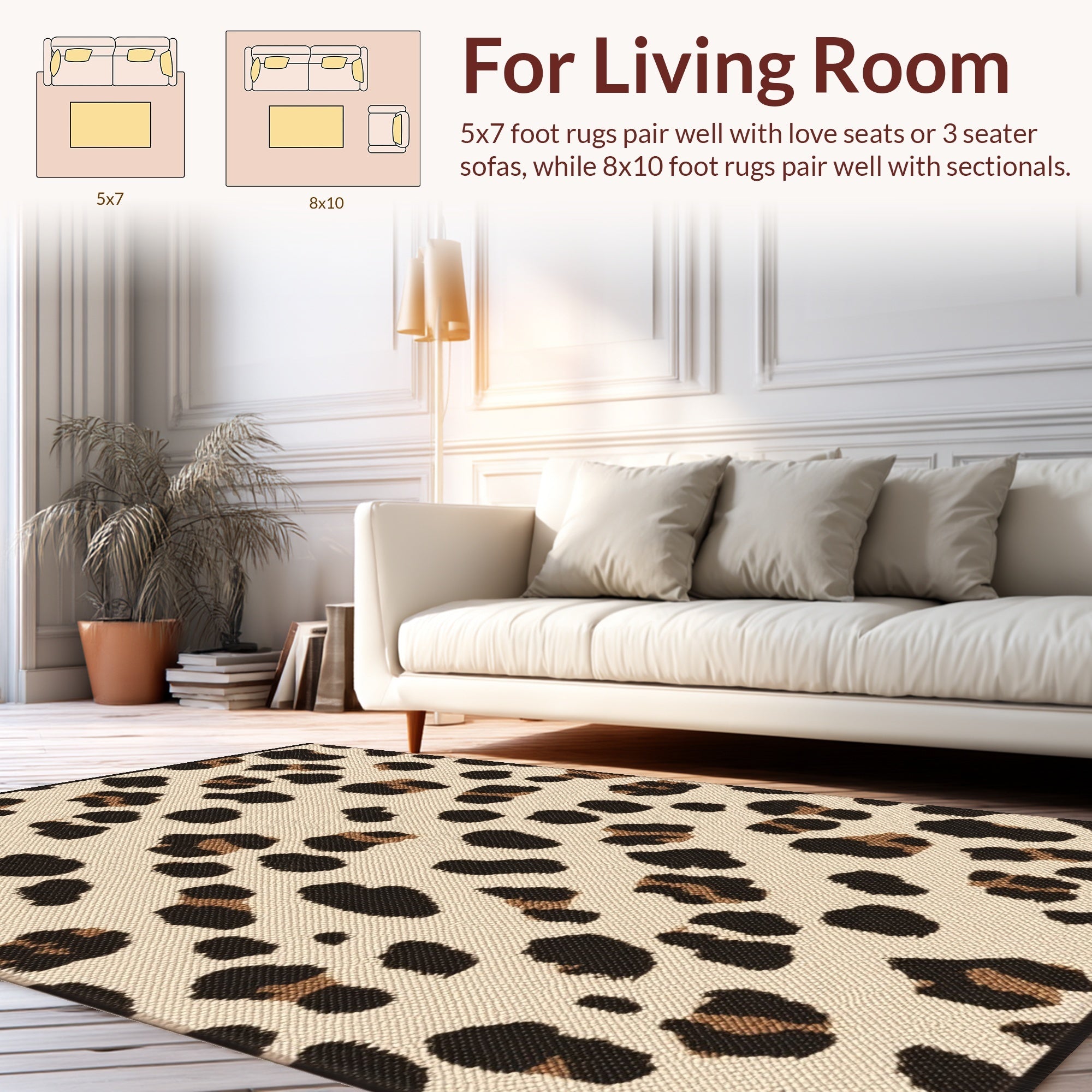 Ultra Soft Area Rug, Non Slip, Stain Resistant, Washable Area Rugs for Living Room, Bedroom, Modern Beige Leopard Print Plush Rug(Beige) - ODIKA