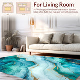 Luxury Watercolor Marble Area Runner with Oceanic Blue Stone(Blue)