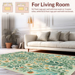 Ultra Soft Area Rug, Non Slip, Stain Resistant, Washable Area Rugs for Living Room, Bedroom, Botanical Insect Boho Floral(Green) - ODIKA