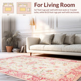 Chic Washable Area Rug Featuring Delicate Flower Design(Beige)