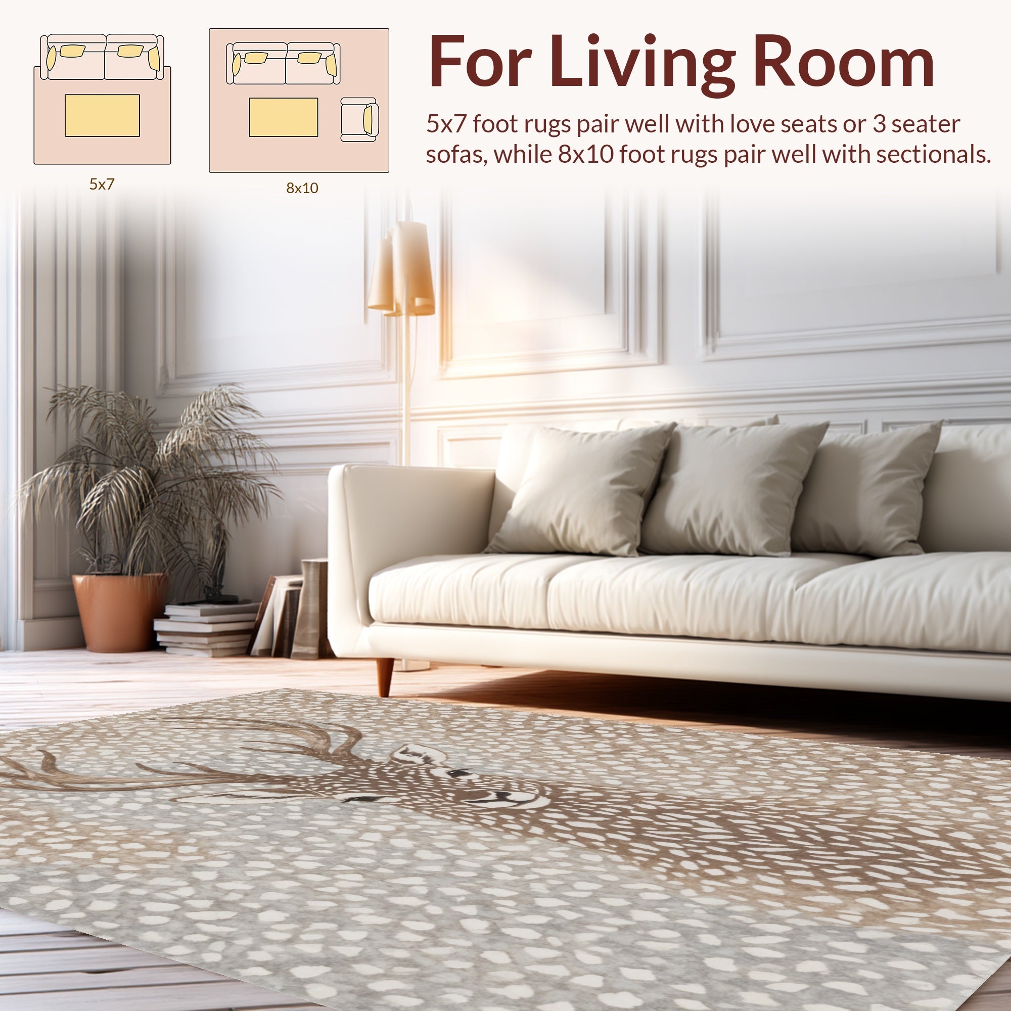 Ultra Soft Area Rug, Non Slip, Stain Resistant, Washable Area Rugs for Living Room, Bedroom, Antelope Print Neutral(Beige) - ODIKA