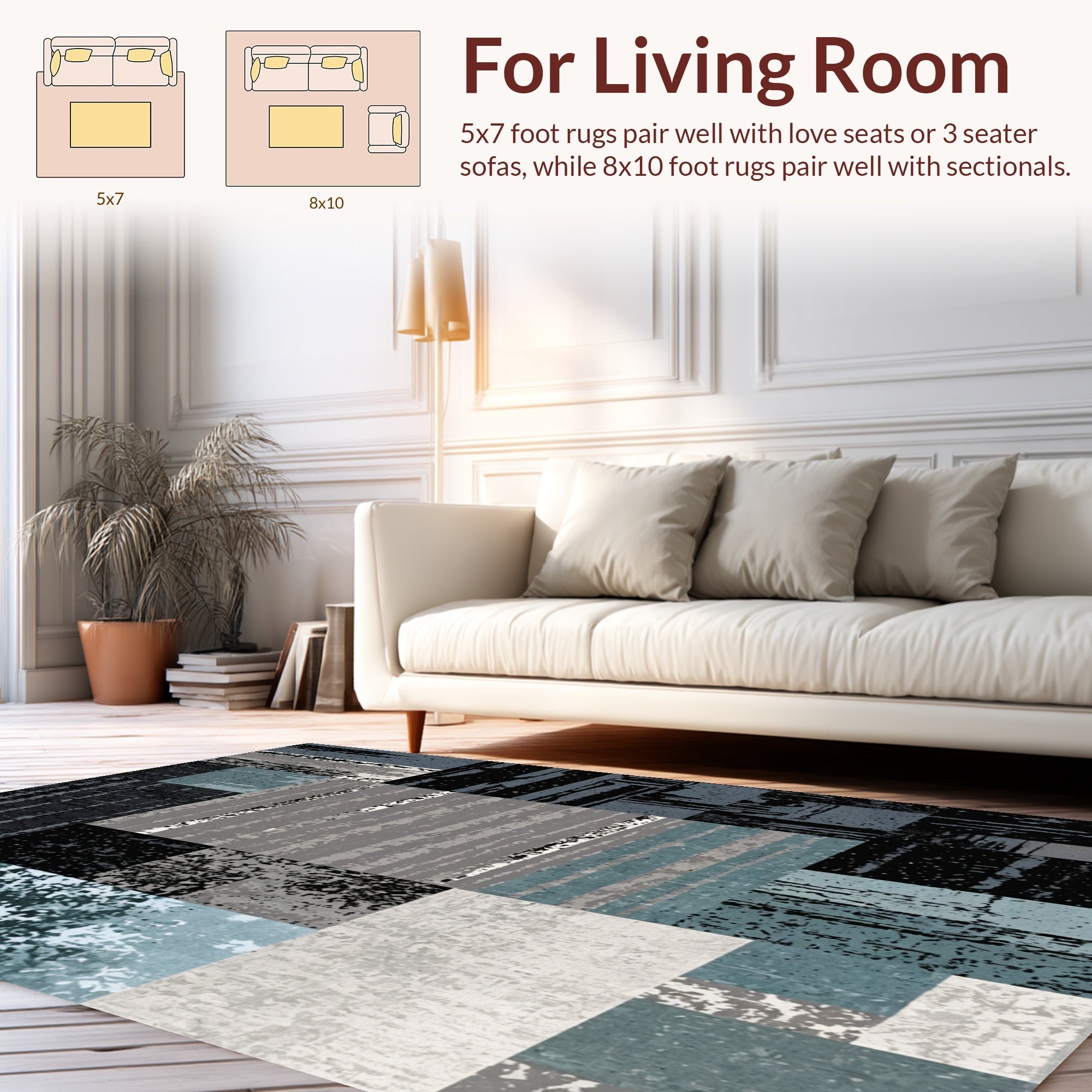 Ultra Soft Area Rug, Non Slip, Stain Resistant, Washable Area Rugs for Living Room, Bedroom, Abstract Circle Modern Carpet(Gray) - ODIKA