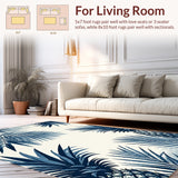 Coastal Pineapple and Tropical Leaf Area Rug in Navy and Ivory Shades(Blue)