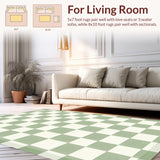 Minimalist Sage Green Checkerboard Area Rug Washable Indoor Floor Carpet(Green)