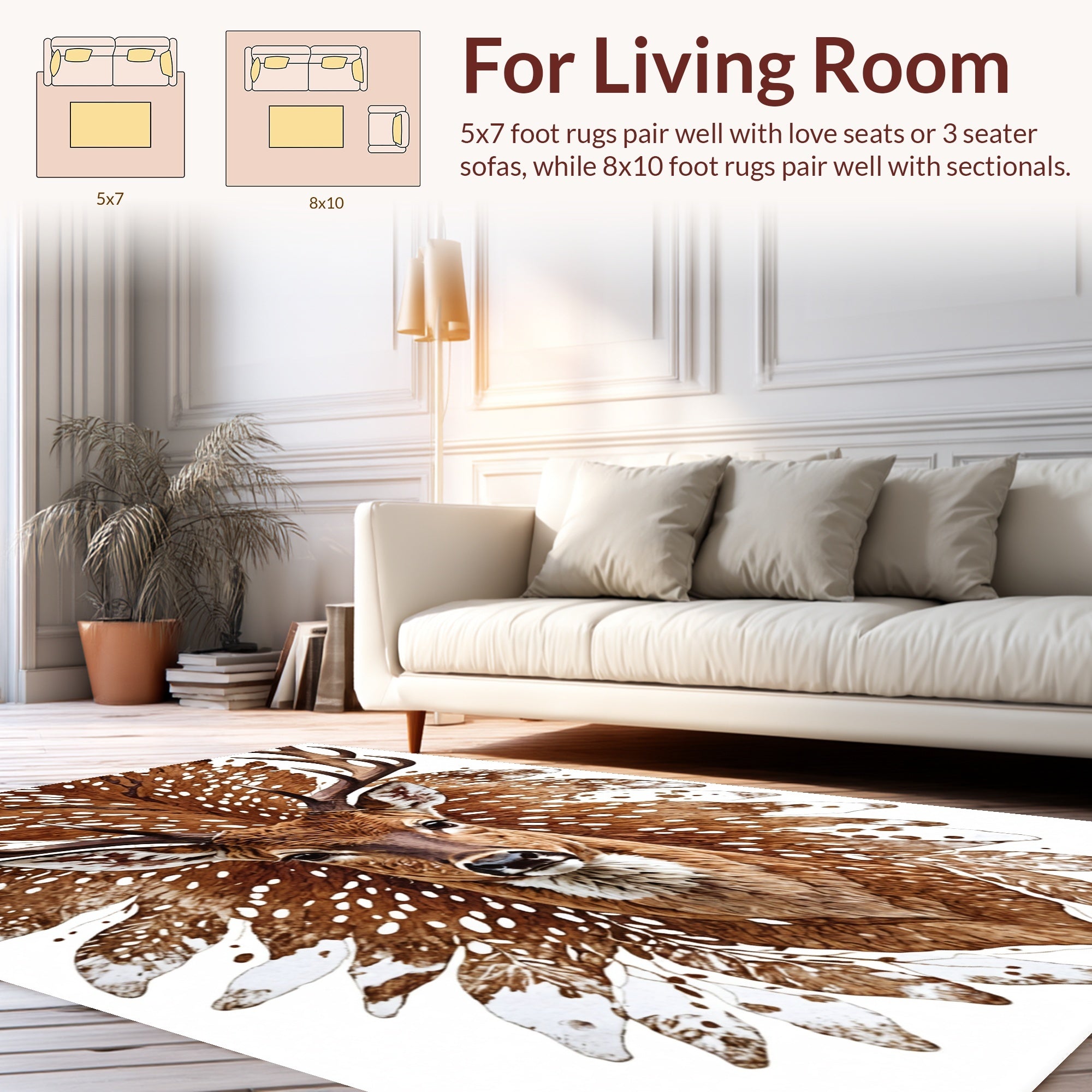 Ultra Soft Area Rug, Non Slip, Stain Resistant, Washable Area Rugs for Living Room, Bedroom, Multicolor Faux Fur Living Room Rug(Brown) - ODIKA