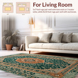 Ultra Soft Area Rug, Non Slip, Stain Resistant, Washable Area Rugs for Living Room, Bedroom, Boho Vintage Soft Non-Slip Living Room(Green) - ODIKA