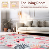 Grey and Pink Tropical Flamingo Area Rug Easy to Clean(Gray)