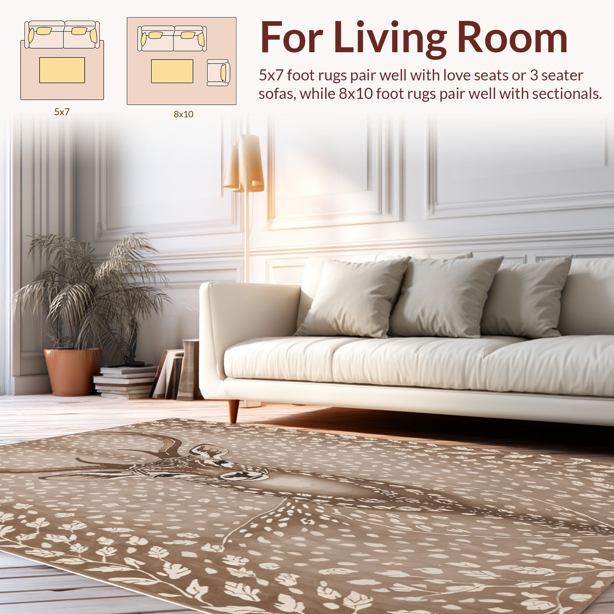 Ultra Soft Area Rug, Non Slip, Stain Resistant, Washable Area Rugs for Living Room, Bedroom, Contemporary Antelope Print Kitchen Rug(Beige) - ODIKA