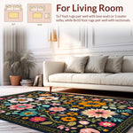 Ultra Soft Area Rug, Non Slip, Stain Resistant, Washable Area Rugs for Living Room, Bedroom, Floral Fantasy Low Pile(Black) - ODIKA