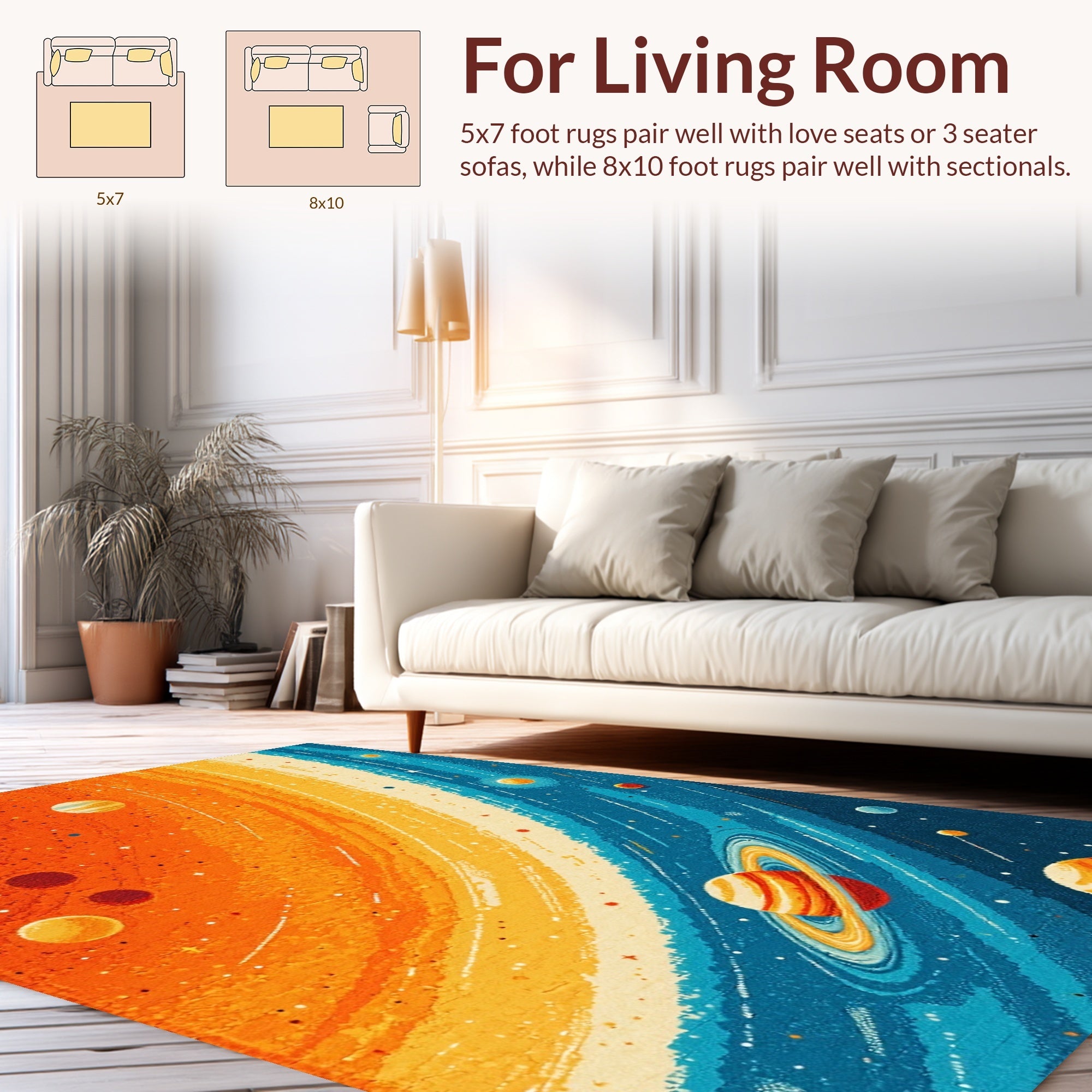 Ultra Soft Area Rug, Non Slip, Stain Resistant, Washable Area Rugs for Living Room, Bedroom, Solar System Kids Learning(Orange) - ODIKA
