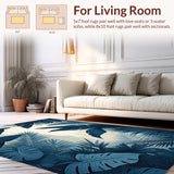 Coastal Retreat Area Rug with Artistic Tropical Foliage and Crisp Leaf Outlines(Blue)