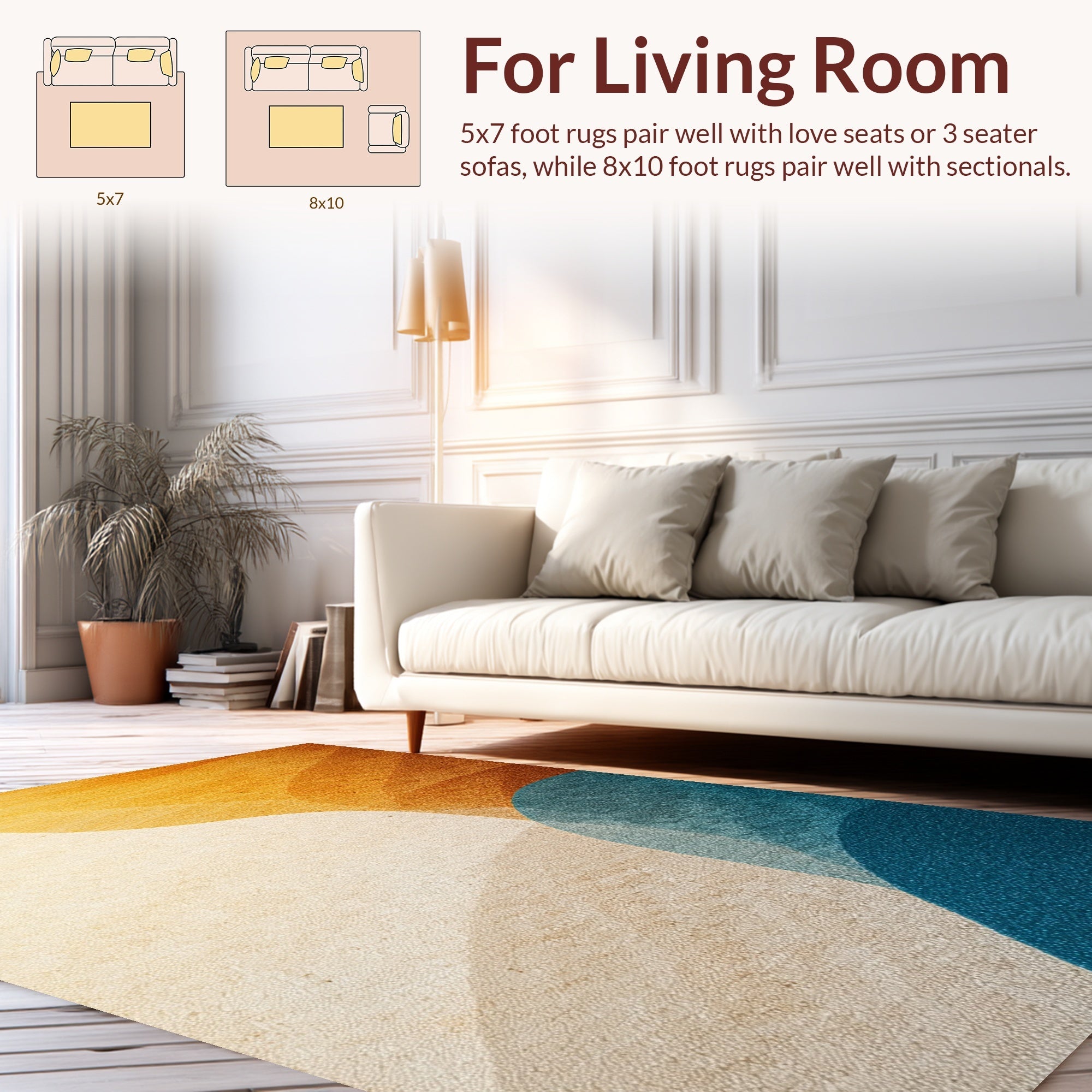 Ultra Soft Area Rug, Non Slip, Stain Resistant, Washable Area Rugs for Living Room, Bedroom, Viscose Fabric Plush(Beige) - ODIKA