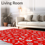 Festive Holly Leaves Berry Motif Holiday Area Snowflake Design(Red)