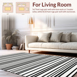 Artisan Crafted Black and White Striped Area for Contemporary Decor(Black)