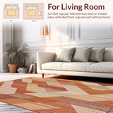 Rust Toned Area Rug with Woven Chevron Pattern and Earthy Accents(Orange)