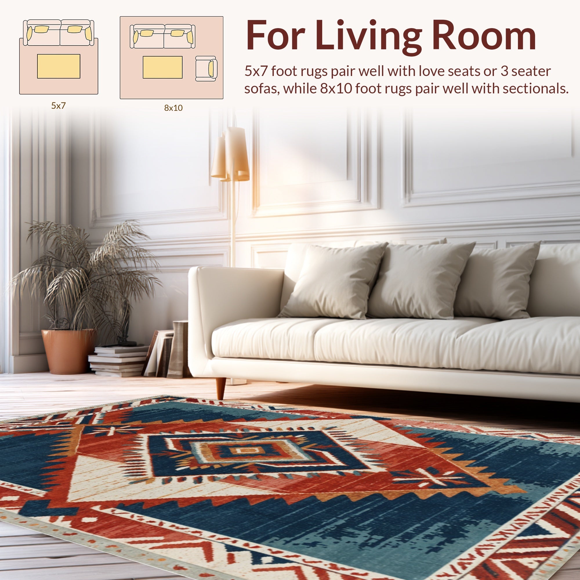 Ultra Soft Area Rug, Non Slip, Stain Resistant, Washable Area Rugs for Living Room, Bedroom, Soft Vintage Southwestern Reading Nook(Red) - ODIKA