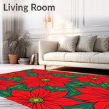Merry Poinsettia Bloom Floor Covering with Holly Accents(Red)
