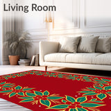 Festive Holly Wreath Area with Intricate Botanical Motifs(Red)