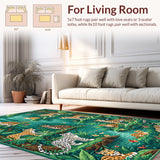 Neutral Jungle Animal Kids Room Non Slip(Green)