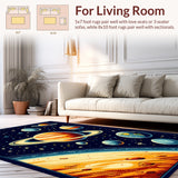 Ultra Soft Area Rug, Non Slip, Stain Resistant, Washable Area Rugs for Living Room, Bedroom, Solar System Round Kids(Blue) - ODIKA