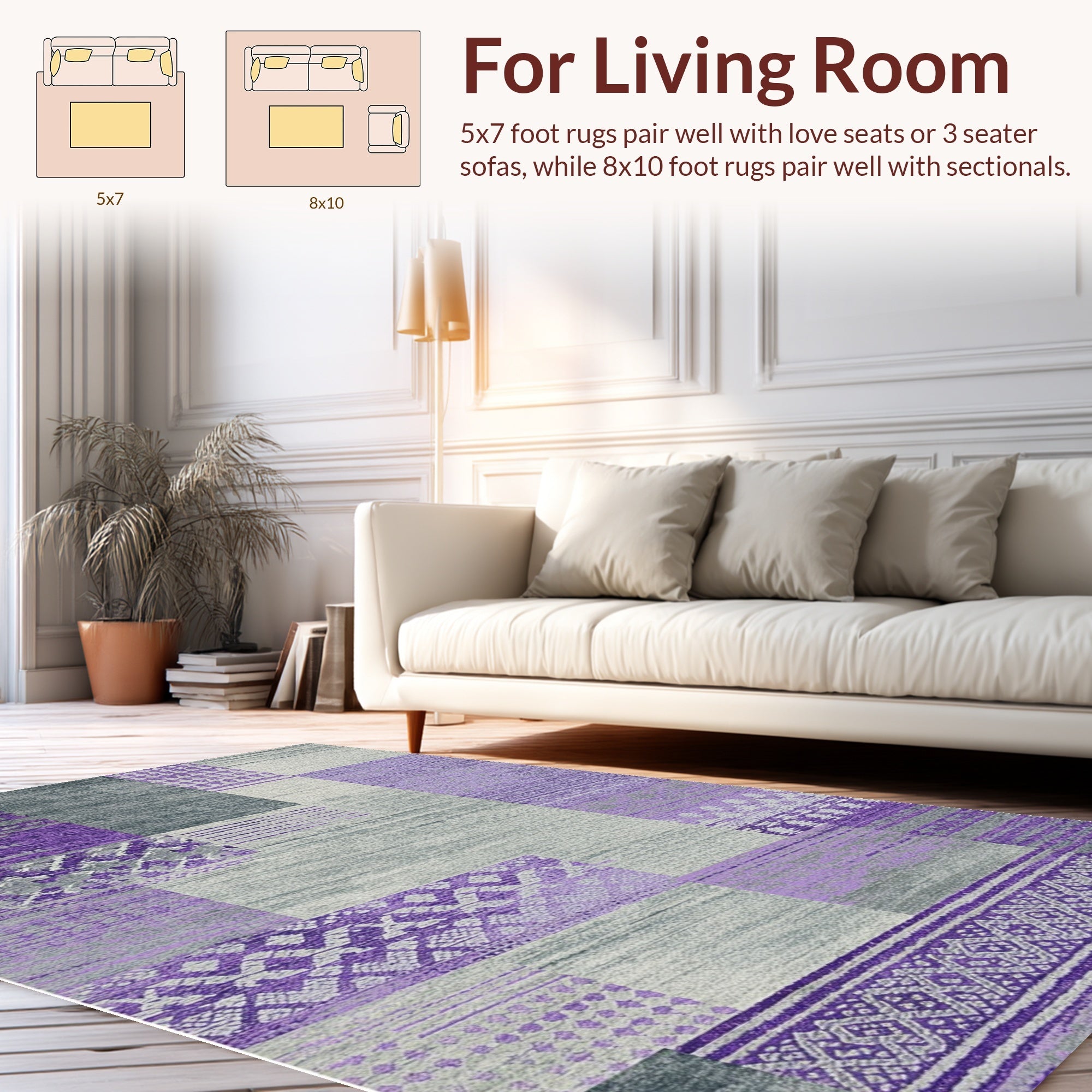 Ultra Soft Area Rug, Non Slip, Stain Resistant, Washable Area Rugs for Living Room, Bedroom, Kids Space Themed(Purple) - ODIKA