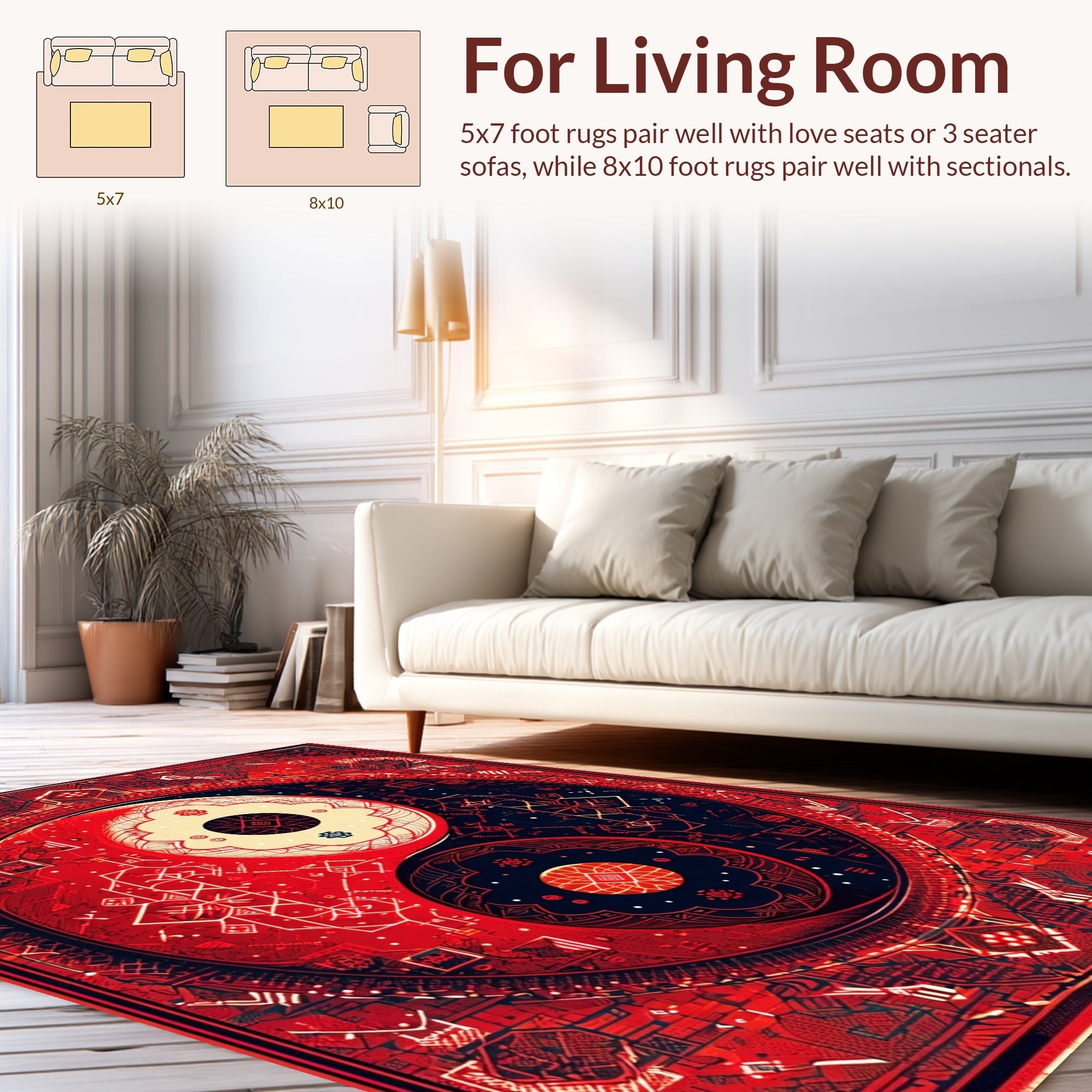 Ultra Soft Area Rug, Non Slip, Stain Resistant, Washable Area Rugs for Living Room, Bedroom, Soft Non-Slip Yin Yang Meditation Rug(Red) - ODIKA