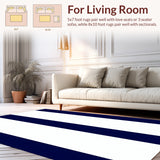 Modern Kitchen Rug with Blue and White Stripe Design(Blue)