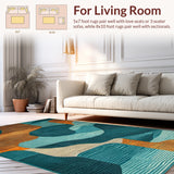 Artistic Abstract Area Rug With Deep Teal And Burnt Orange Flowing Design(Blue)