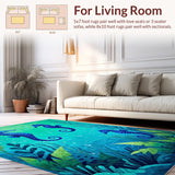 Beach Theme Seahorse Tropical Floor Runner(Blue)