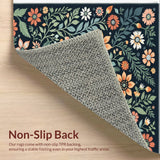 Ultra Soft Area Rug, Non Slip, Stain Resistant, Washable Area Rugs for Living Room, Bedroom, Boho Botanical Non-Slip Dining Room(Black) - ODIKA