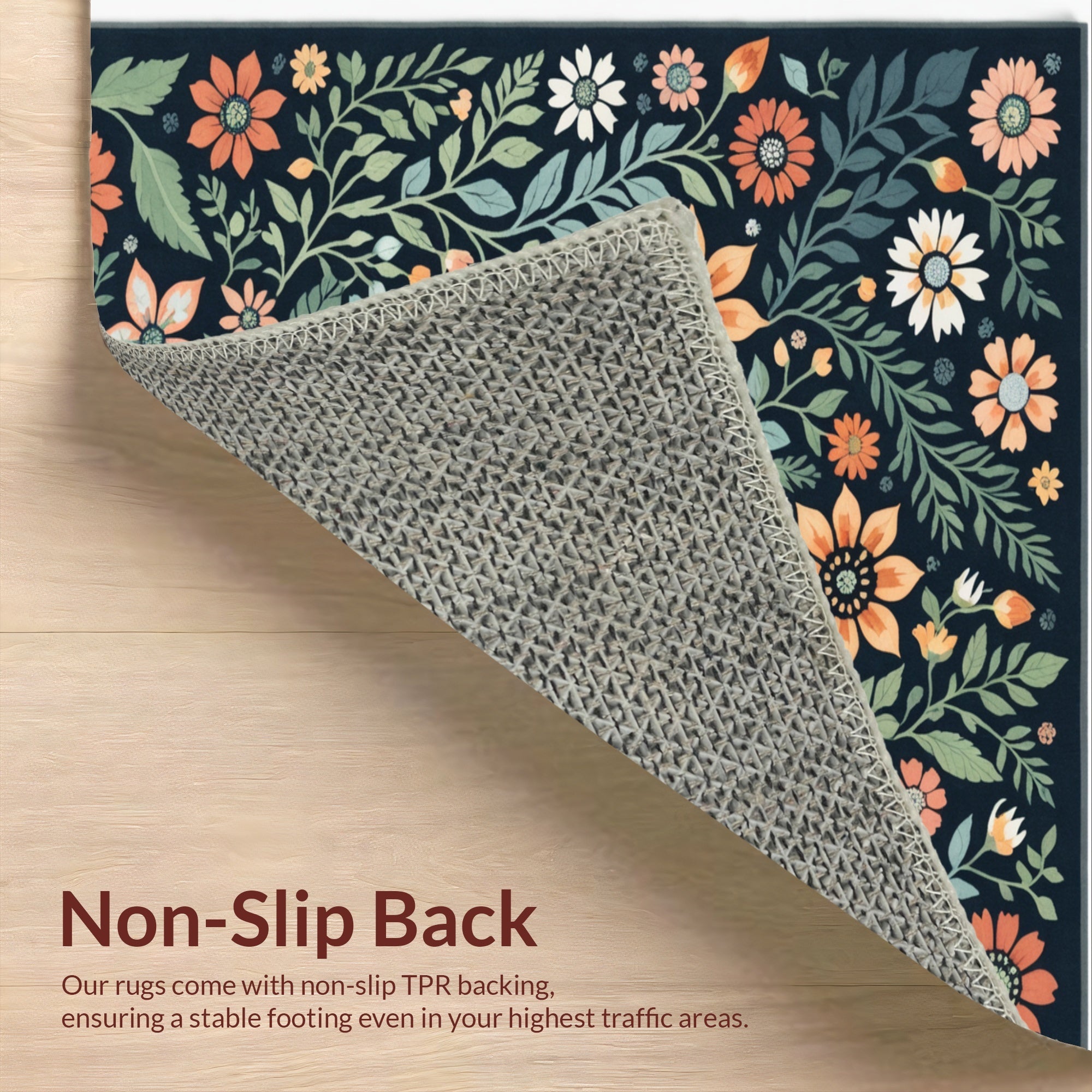 Ultra Soft Area Rug, Non Slip, Stain Resistant, Washable Area Rugs for Living Room, Bedroom, Boho Botanical Non-Slip Dining Room(Black) - ODIKA