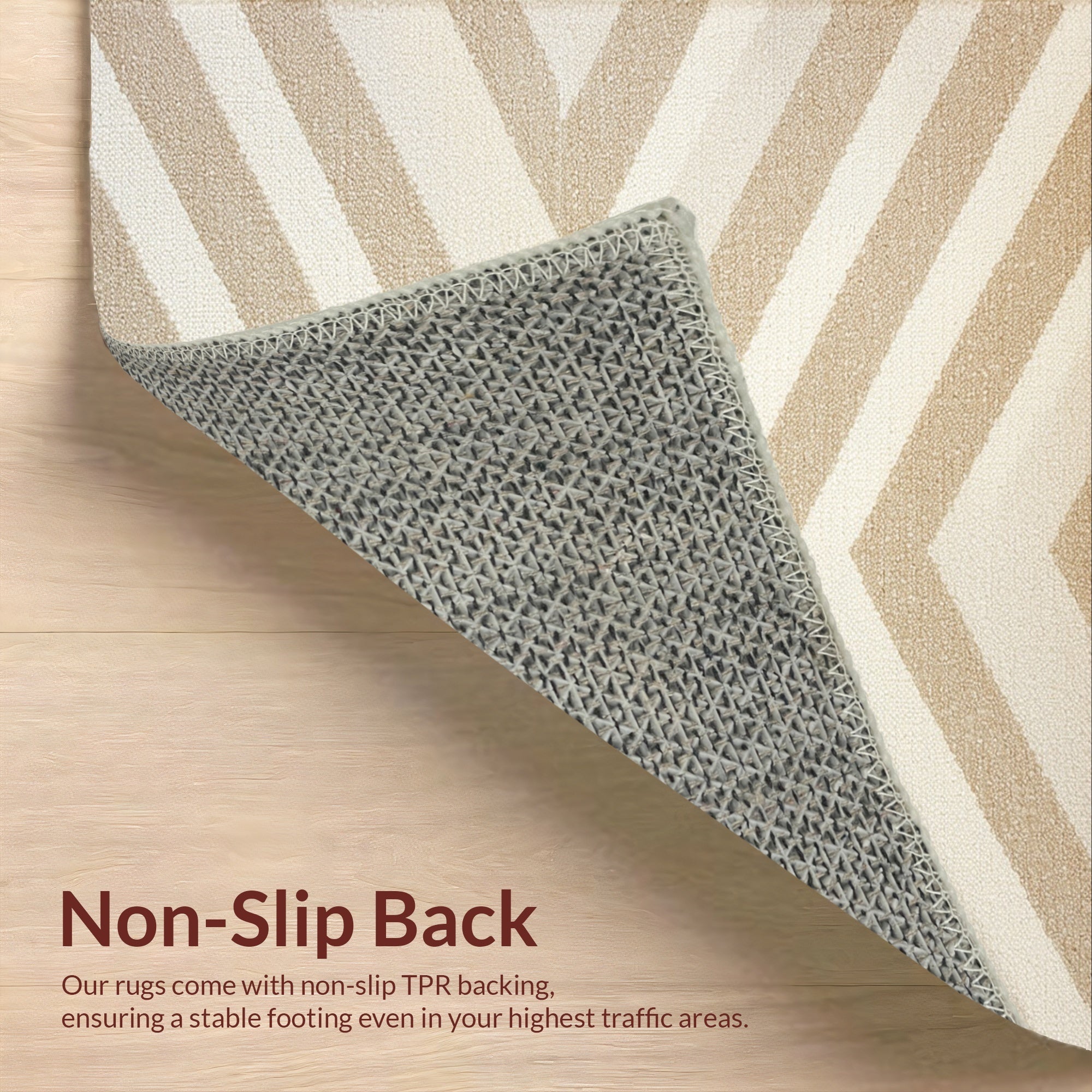 Ultra Soft Area Rug, Non Slip, Stain Resistant, Washable Area Rugs for Living Room, Bedroom, Handmade Chevron Wool(Beige) - ODIKA