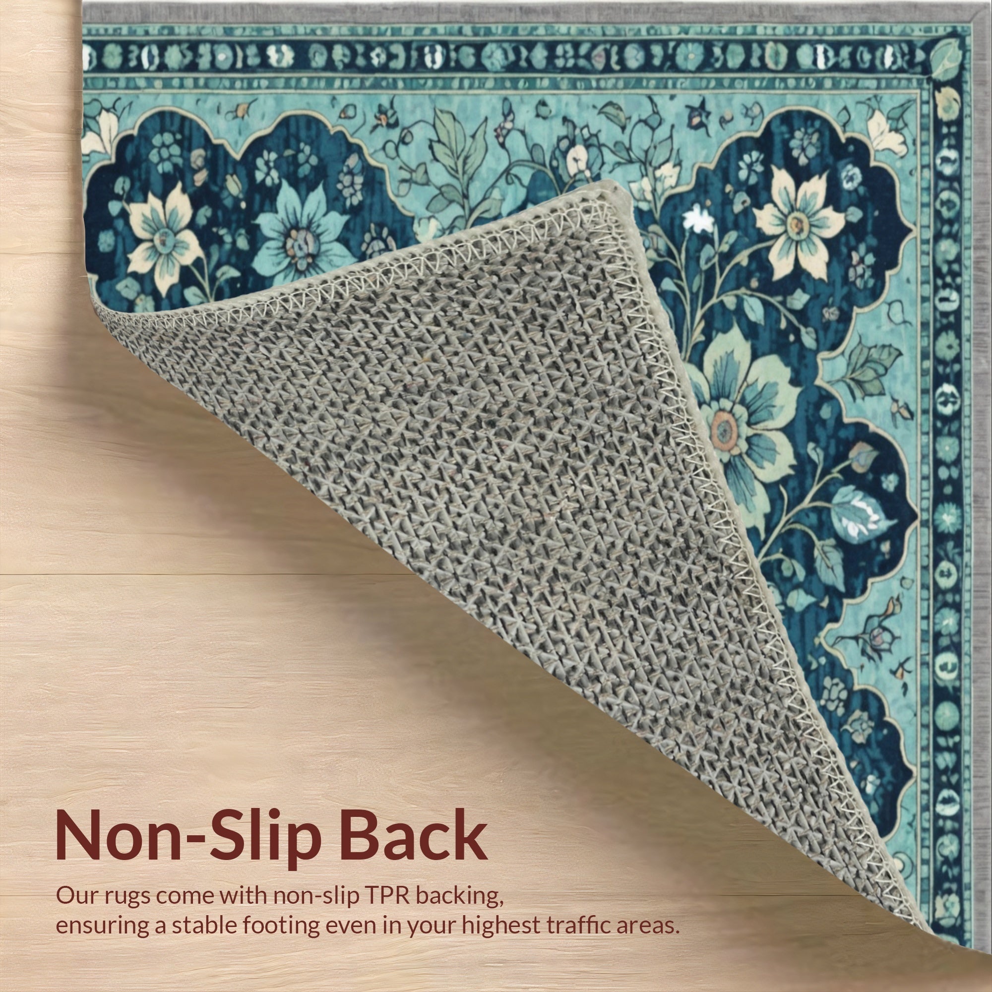 Ultra Soft Area Rug, Non Slip, Stain Resistant, Washable Area Rugs for Living Room, Bedroom, Vintage Floral Non-Slip Living Room(Blue) - ODIKA