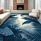 Coastal Retreat Area Rug with Artistic Tropical Foliage and Crisp Leaf Outlines(Blue)