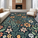 Ultra Soft Area Rug, Non Slip, Stain Resistant, Washable Area Rugs for Living Room, Bedroom, Boho Botanical Non-Slip Dining Room(Black) - ODIKA