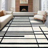 Minimalist Black and White Linear Runner with Bold Contrast Stripes(Beige)