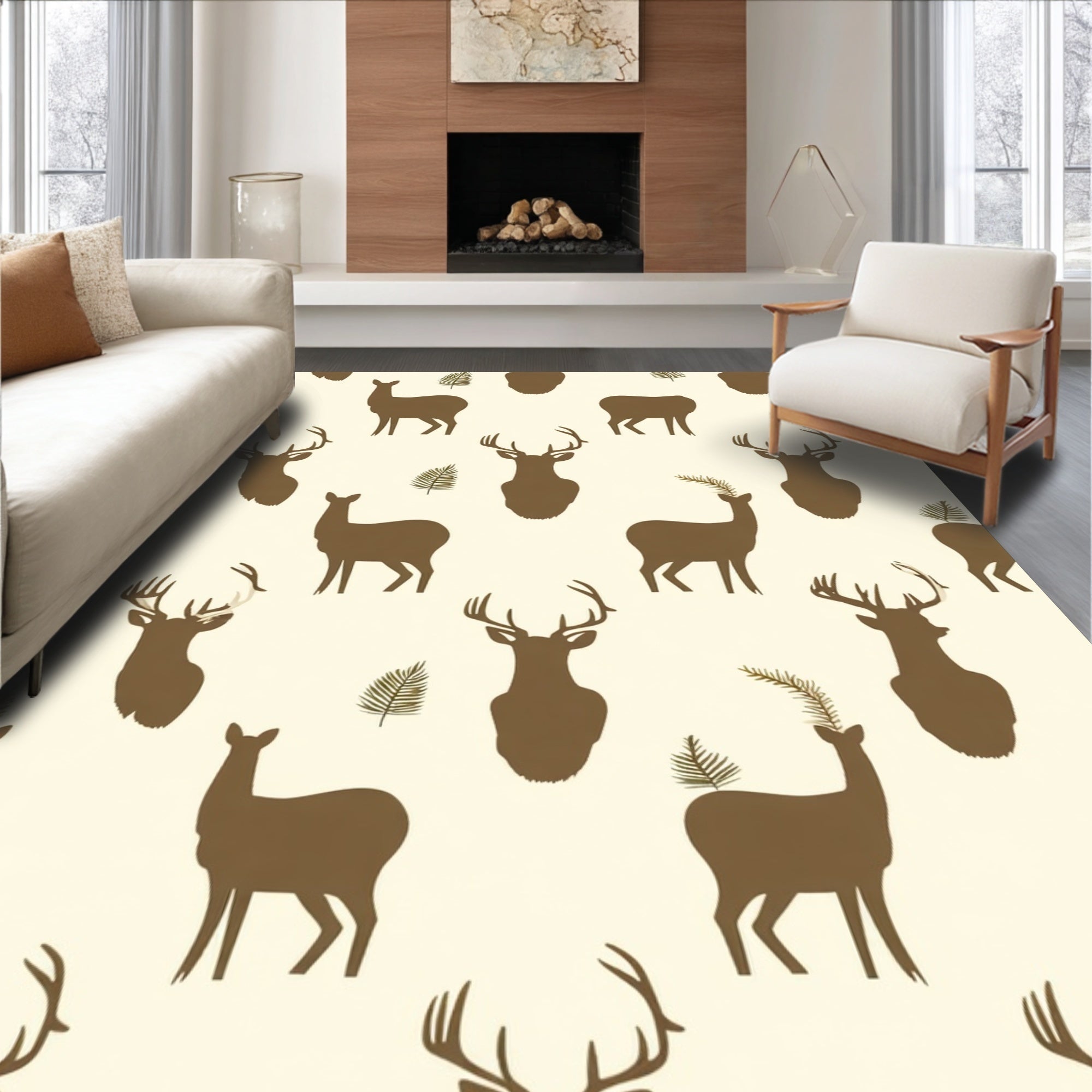 Ultra Soft Area Rug, Non Slip, Stain Resistant, Washable Area Rugs for Living Room, Bedroom, Fluffy Faux Deer Fur(Beige) - ODIKA