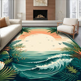 Coastal Oasis Runner Rug Set Piece Non Slip Bathroom Carpet Home Decor(Green)