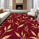 Abstract Botanical with Flowing Leaf Silhouettes and Fine Gold Filigree(Red)