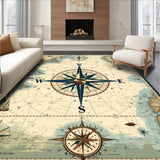 Maritime Explorer Half Round Rug Artistic Compass Navigation Carpet Decor(Blue)