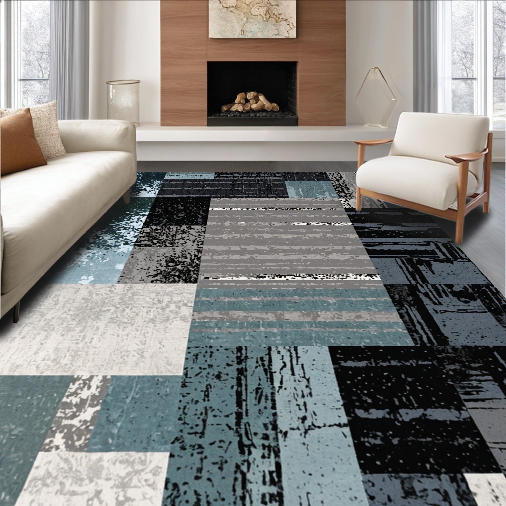 Ultra Soft Area Rug, Non Slip, Stain Resistant, Washable Area Rugs for Living Room, Bedroom, Abstract Circle Modern Carpet(Gray) - ODIKA