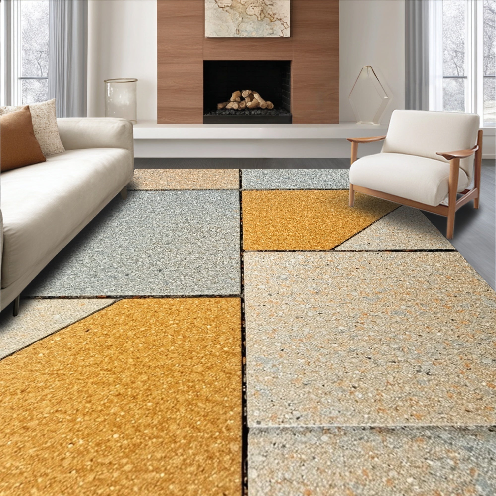 Ultra Soft Area Rug, Non Slip, Stain Resistant, Washable Area Rugs for Living Room, Bedroom, Modern Sandstone Viscose Living Room Rug(Gray) - ODIKA
