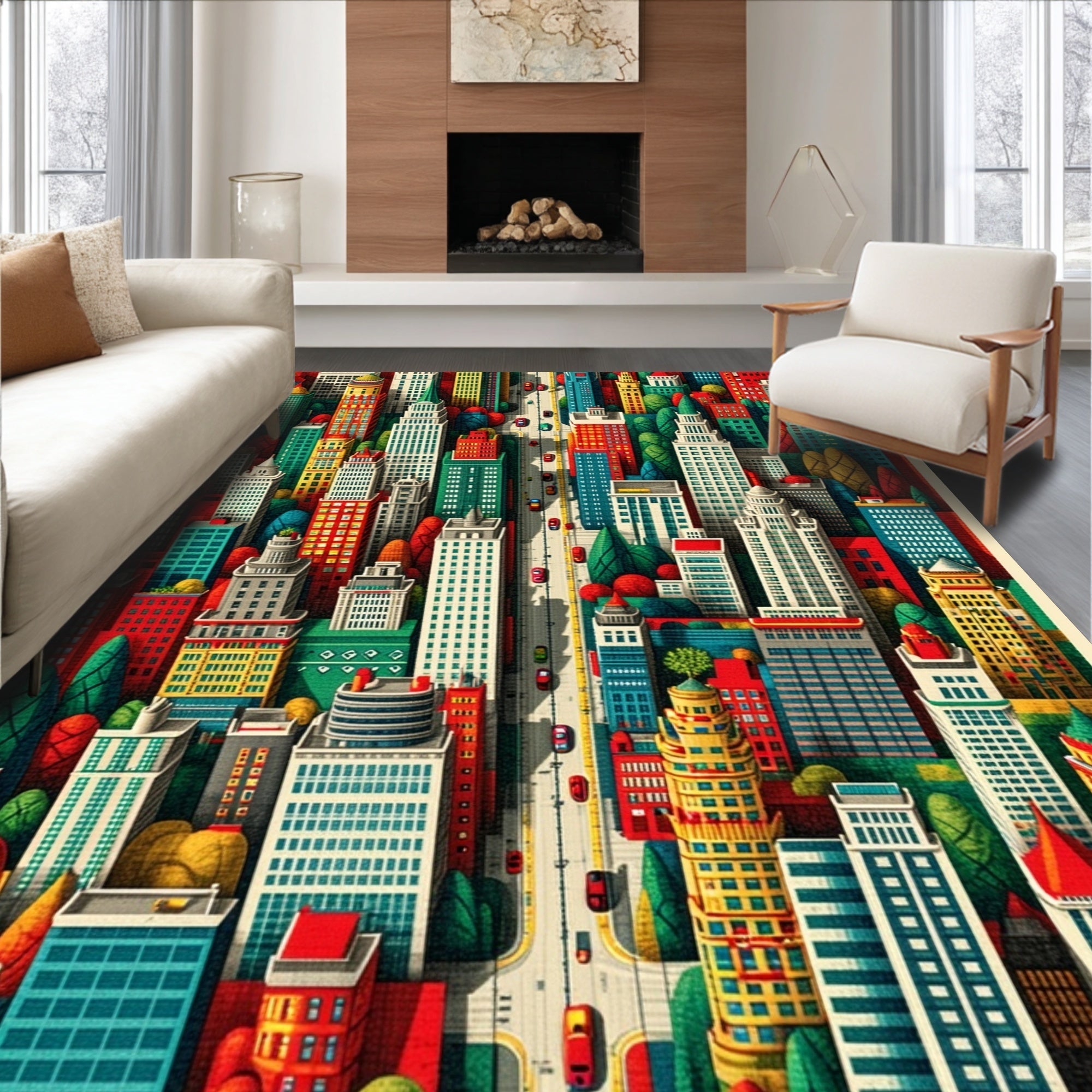 Playful Cityscape Kids Playmat Rug Rug – ODIKA - Main Image