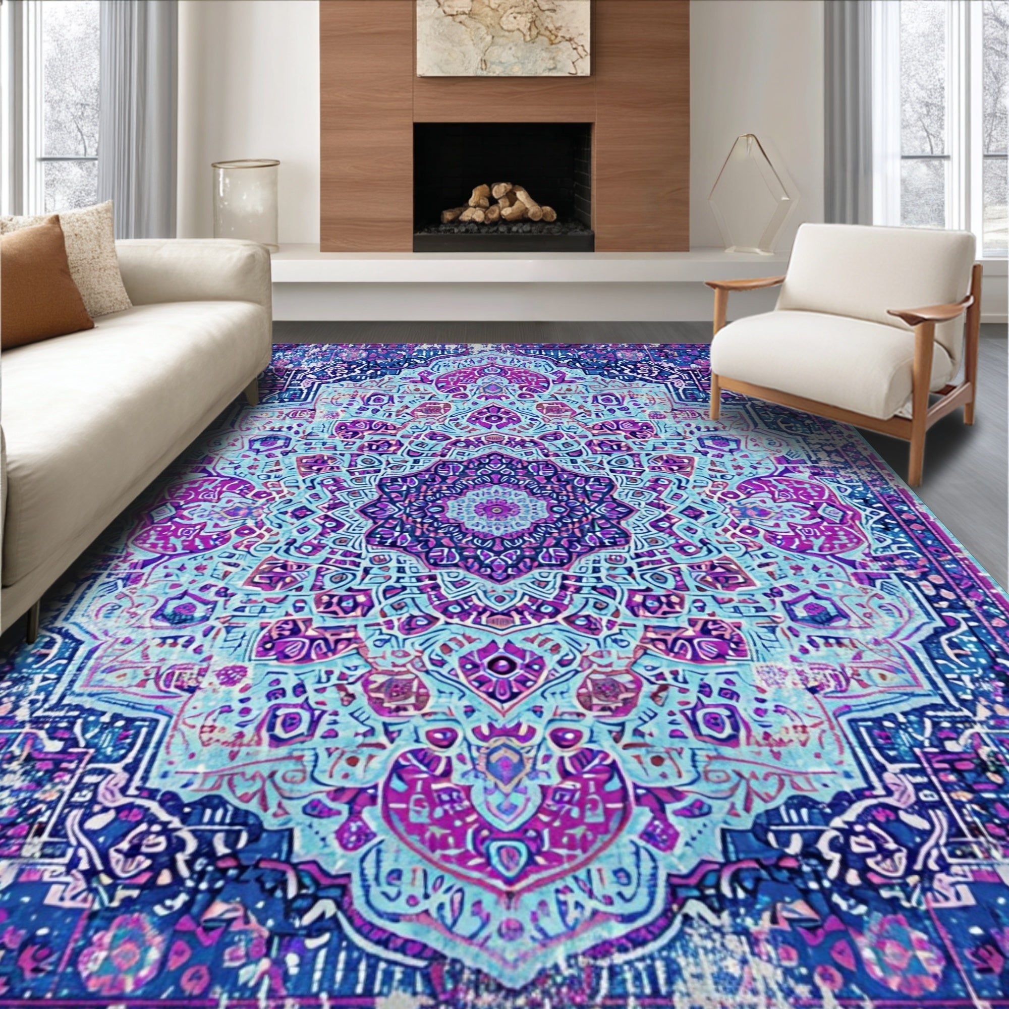 Ultra Soft Area Rug, Non Slip, Stain Resistant, Washable Area Rugs for Living Room, Bedroom, Boho Chic Distressed Living Room Rug(Blue) - ODIKA