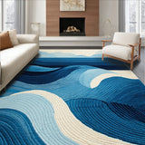 Coastal Tide Nautical Area Rug Ocean Wave Design Carpet(Blue)