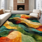Abstract Colorful Rug Gold Black Green Orange Wave Pattern Runner(Brown)