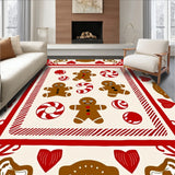 Holiday Motif Featuring Gingerbread Figures and Stripes(Red)