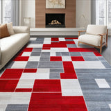 Waterproof Patio Rug Red with Anthracite Accents(Red)